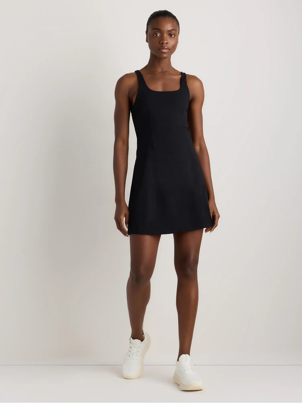 NWT Quince Black Square-Neck Active Dress small Power-Up Square Neck Dress